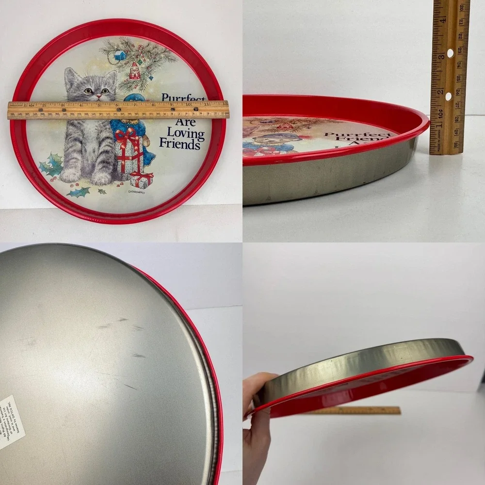 Vtg Giftco Purrfect Friends are Loving Friends Cat Christmas Round Tray Giordano